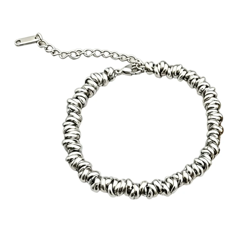  Stainless Steel Chain Bracelet with Rounded Bead Design, Adjustable Extender Chain and Everyday Outfit Styling