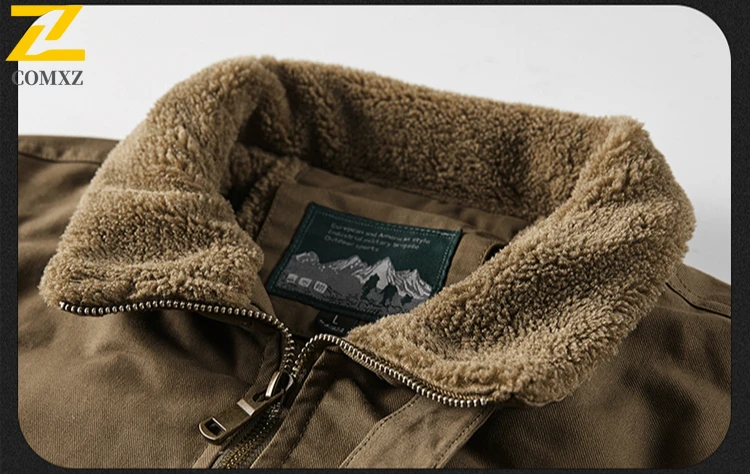 Men's Work Jacket Autumn Winter New Solid Color Warm Thickened Multi-pocket Outdoor Travel Lapel Coat Men Simple Cotton Clothes