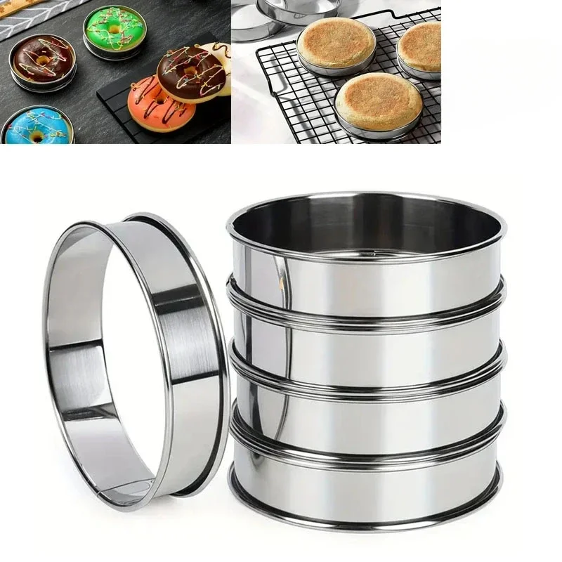 5 PCS  for Baking Muffin Tart Rings Double Rolled Tart Stainless Steel Metal Round Mold for Food  Salad Making Bakeware Culinary