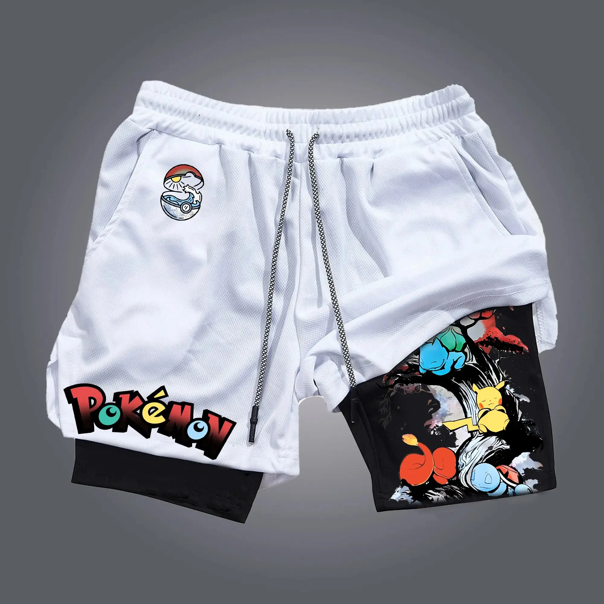 

Pokémon Licensed 2025 Dual Fabric Shorts - Lightweight Running Shorts for Men & Women, Official Anime Character Prints