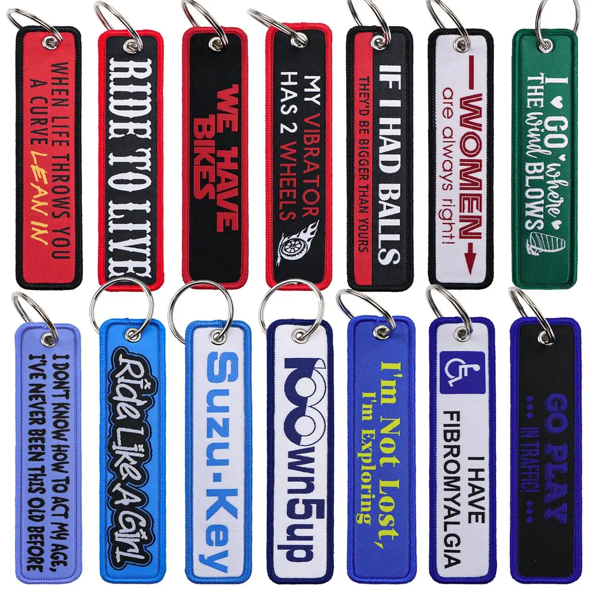 1PC Biker Phrase Embroidered Keys Cool Quotation Key Tag Keychain for Car Motorcycles Keyring Holder Jewelry Accessories Gift