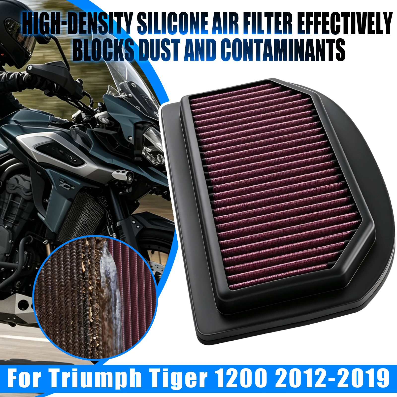 For Triumph Tiger 1200 Explorer XC XR XCA XRT 2012-2019 Motorcycle High Flow Air Filter Intake Cleaner Silicone Replacement