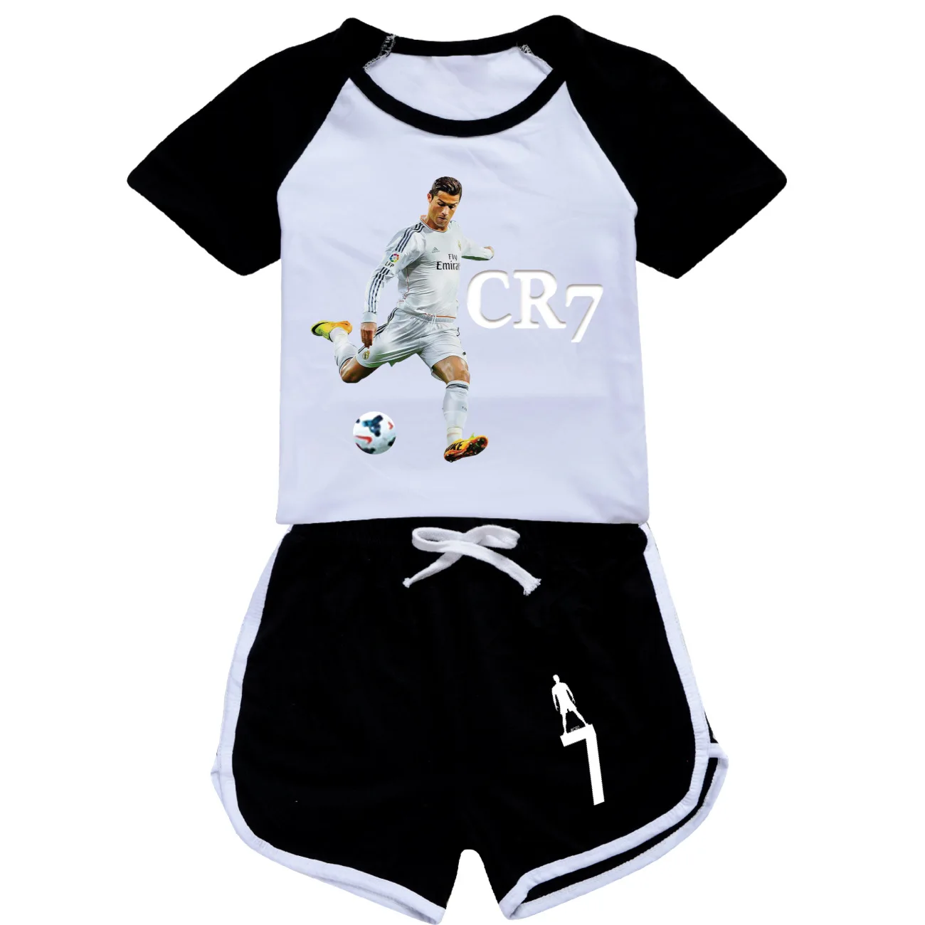 Hot Football Star CR7 Clothes 5 to 14 Years Outdoor Clothes for Ronaldos Children Boy Girl Child T-Shirt Top Shirts+shorts sets