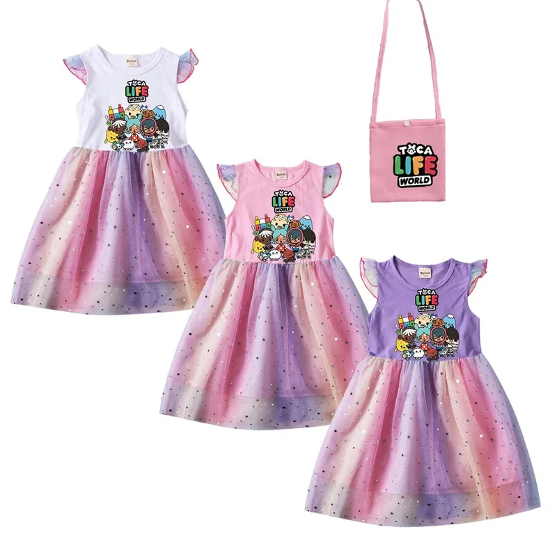 

Toca Life World детское летнее платье Tocalife, милое кружевное платье принцессы для маленьких девочек, платья для дня рождения, маленькая сумка