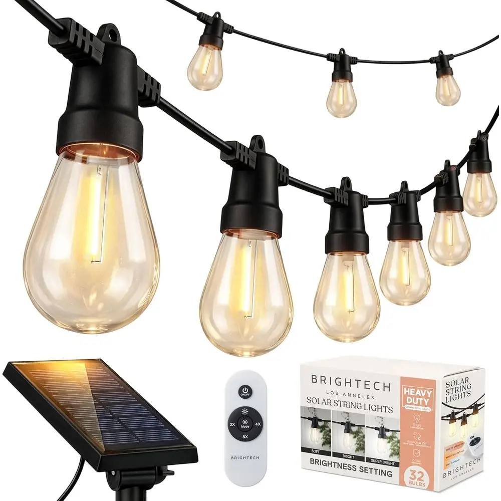 

104ft 52x2 LED Outdoor String Lights - Waterproof Remote Control - 32 Bulbs, 7W, Suitable for Camping, Patio, Garden