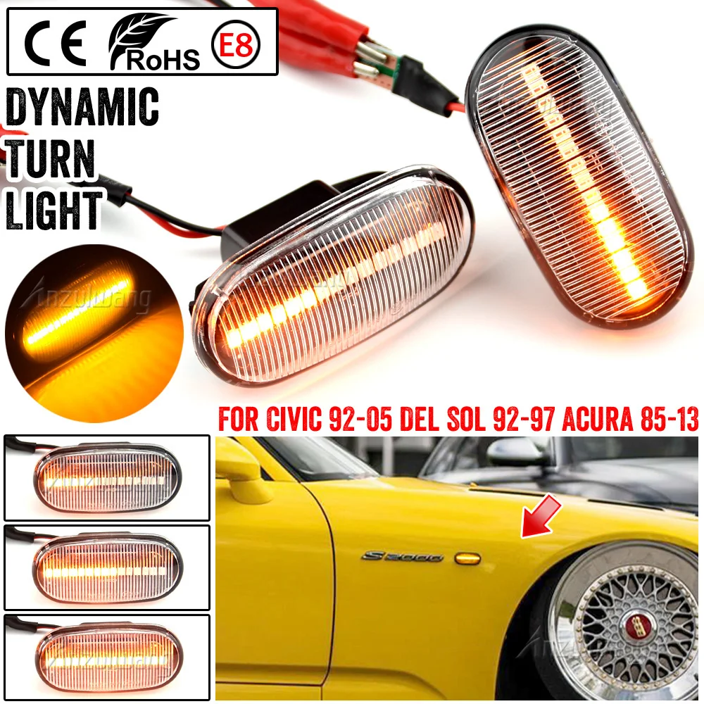 1 Pair Led Dynamic Side Marker Turn Signal Light Sequential Blinker For HONDA Prelude CRX S2000 Integra Fit Del Sol Acura Civic