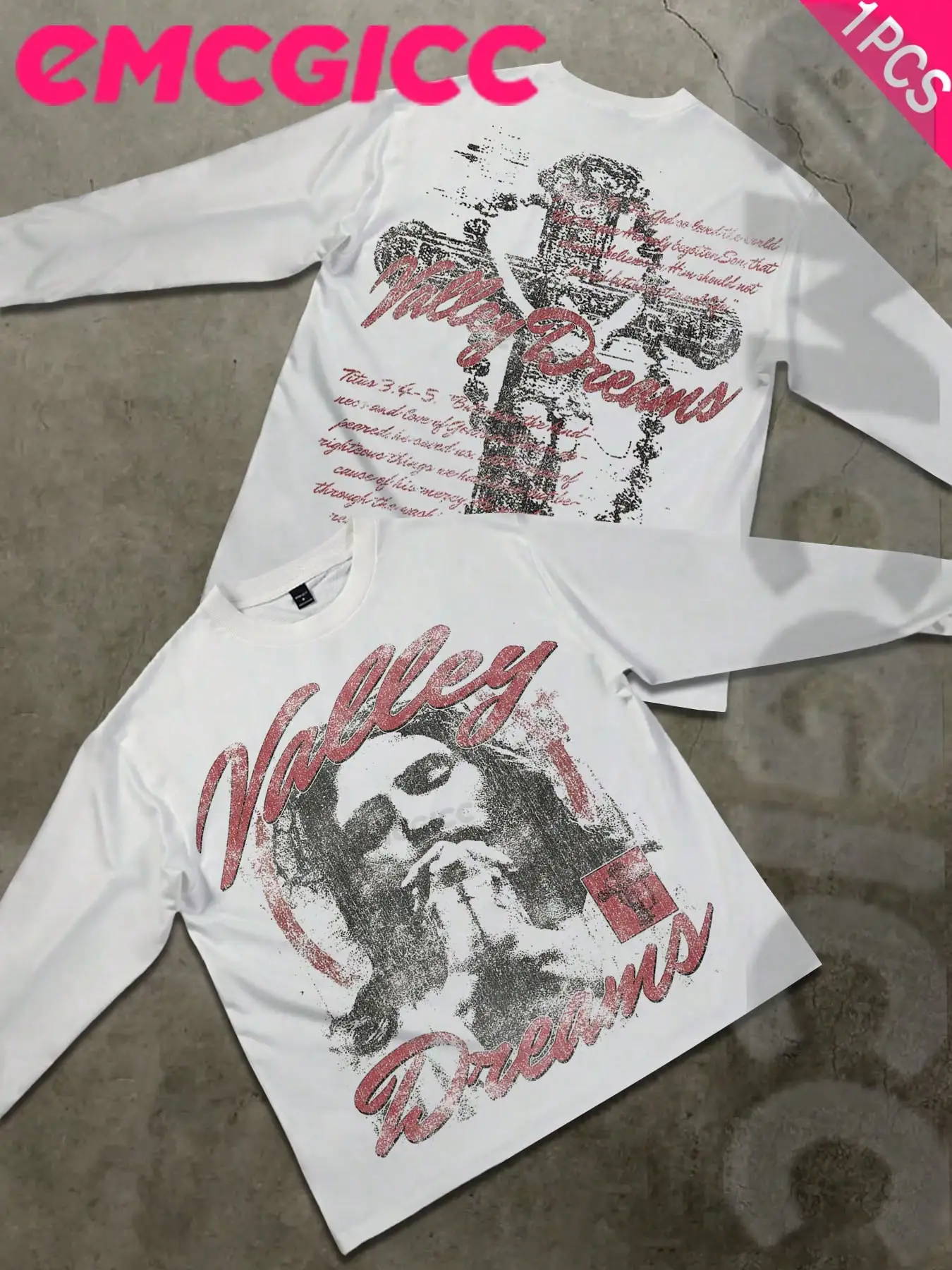 

Винтажная футболка с длинным рукавом и графическим принтом для мужчин, хлопковый топ в уличном стиле