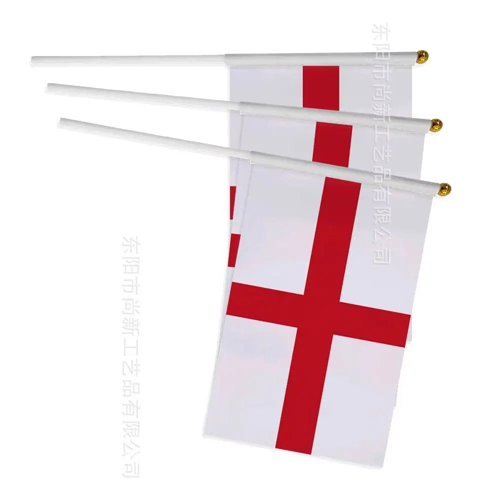 （TIKI FLAG）England hand flag 14x21cm Polyester England Hand Flag Cross Of St George English flag with Flagpole for Events