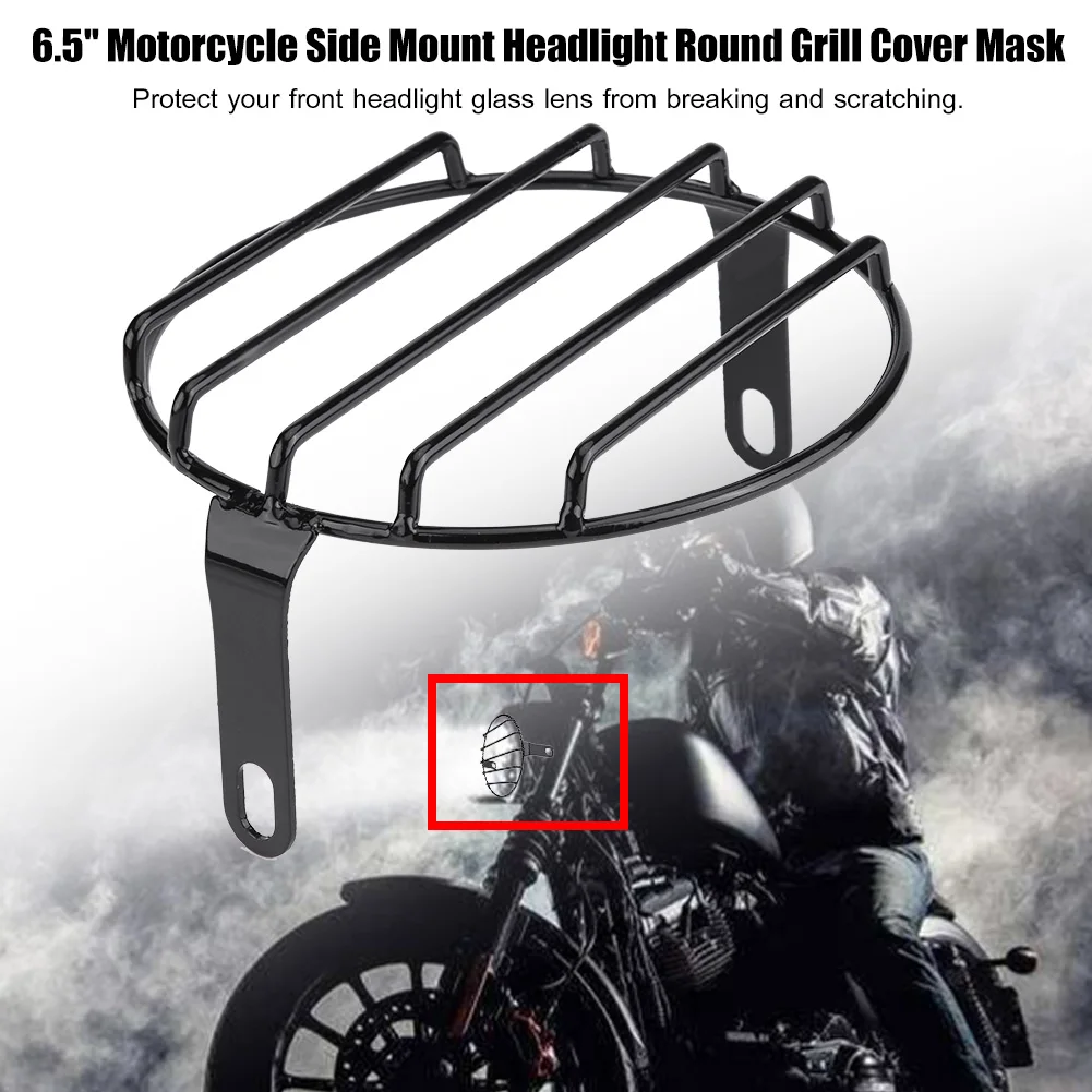 6.5in Motorcycle Side Mount Headlight Round Grill Cover Mask For Cruiser Chopper Cafe Racer #1