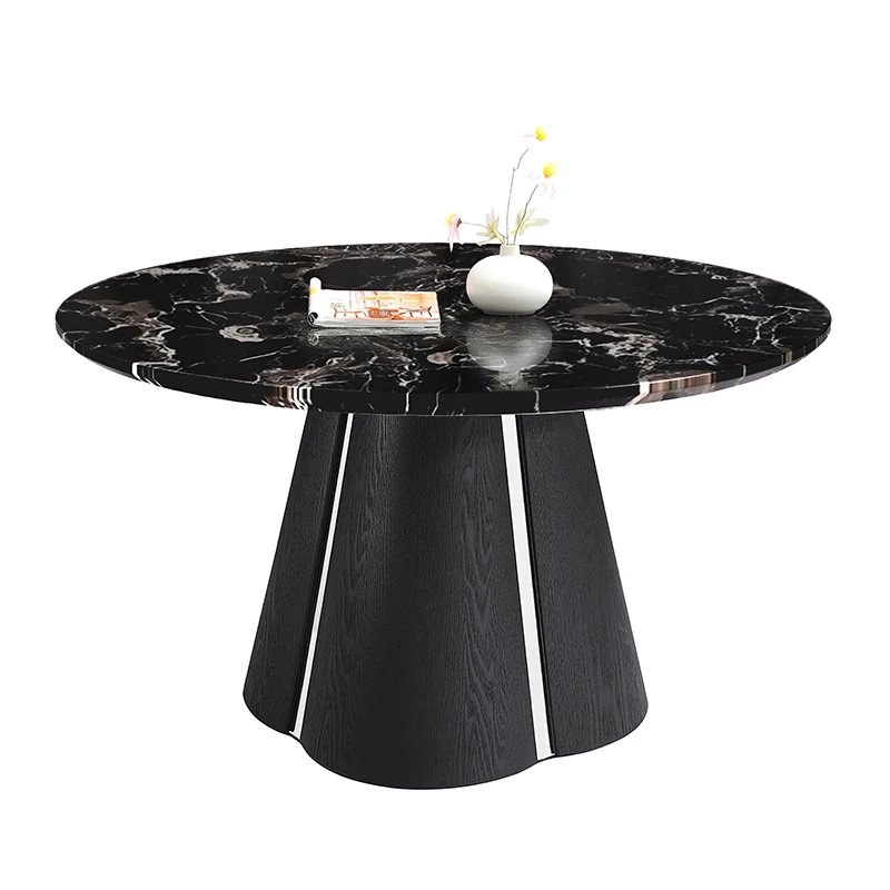 

# Italian Natural Marble High-end Luxury Round Dining Table Modern Solid Wood Base Black 6-Seater For Home Use