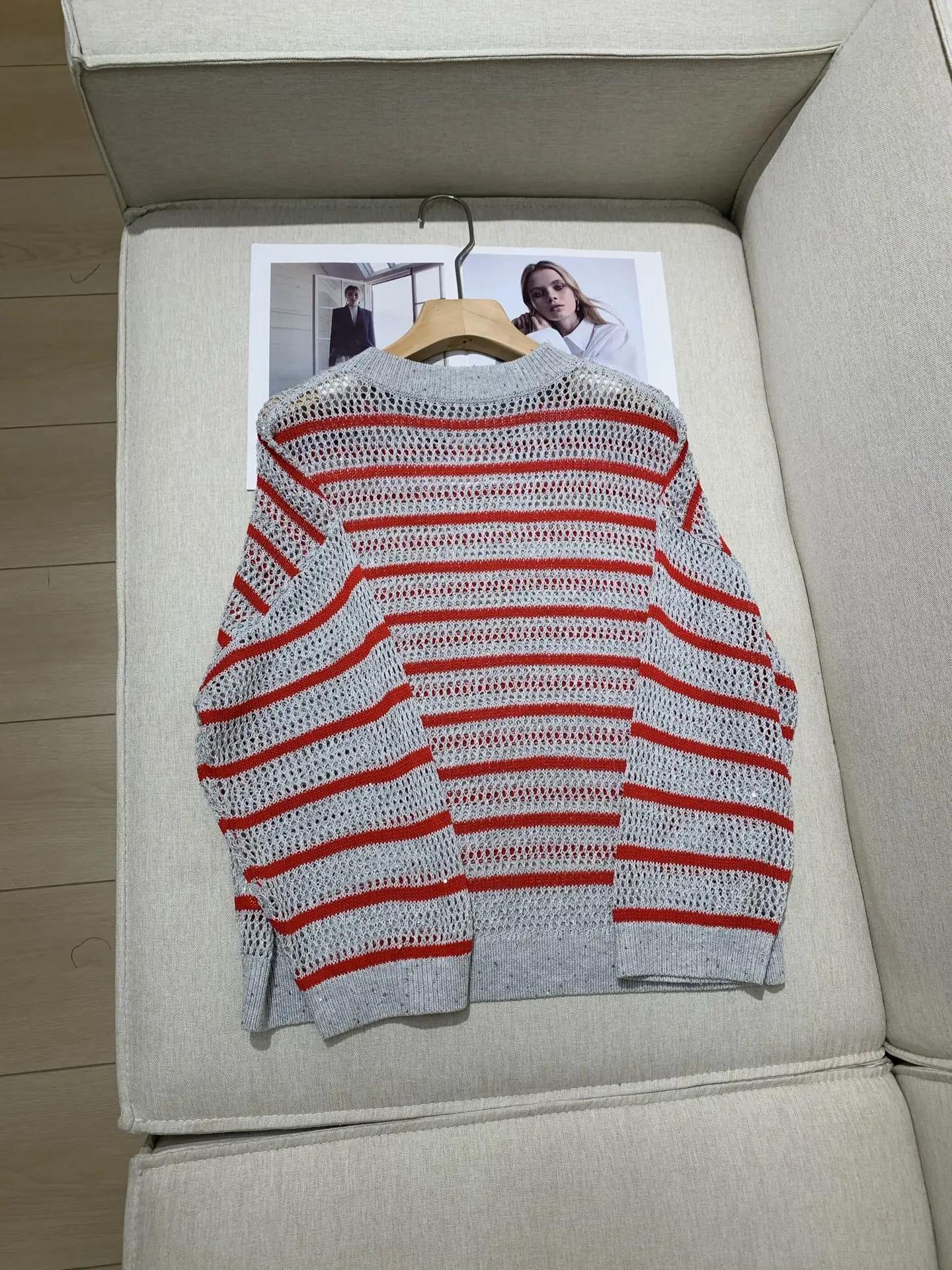 New High Quality Spring And Summer Fashion Sequin Linen Striped Long Sleeves For Women