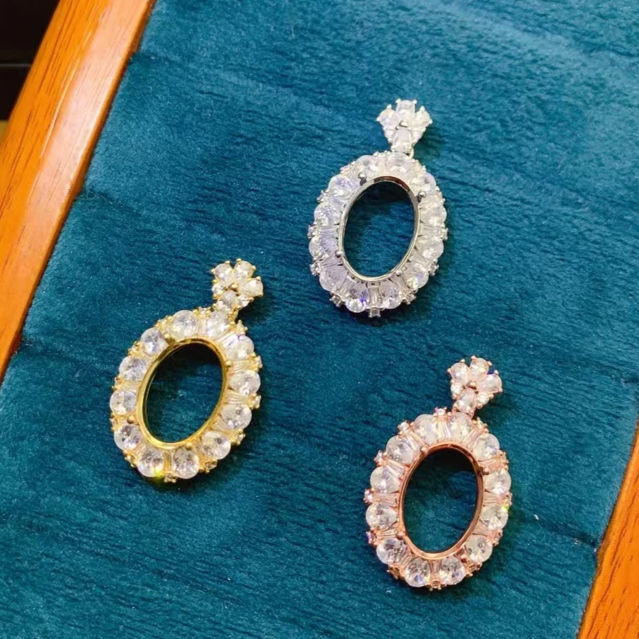 

10mm*14mm Oval Gemstone Pendant Setting for Jewelry DIY Solid 925 Silver Necklace Pendant Setting with 3 Layers Gold Plating