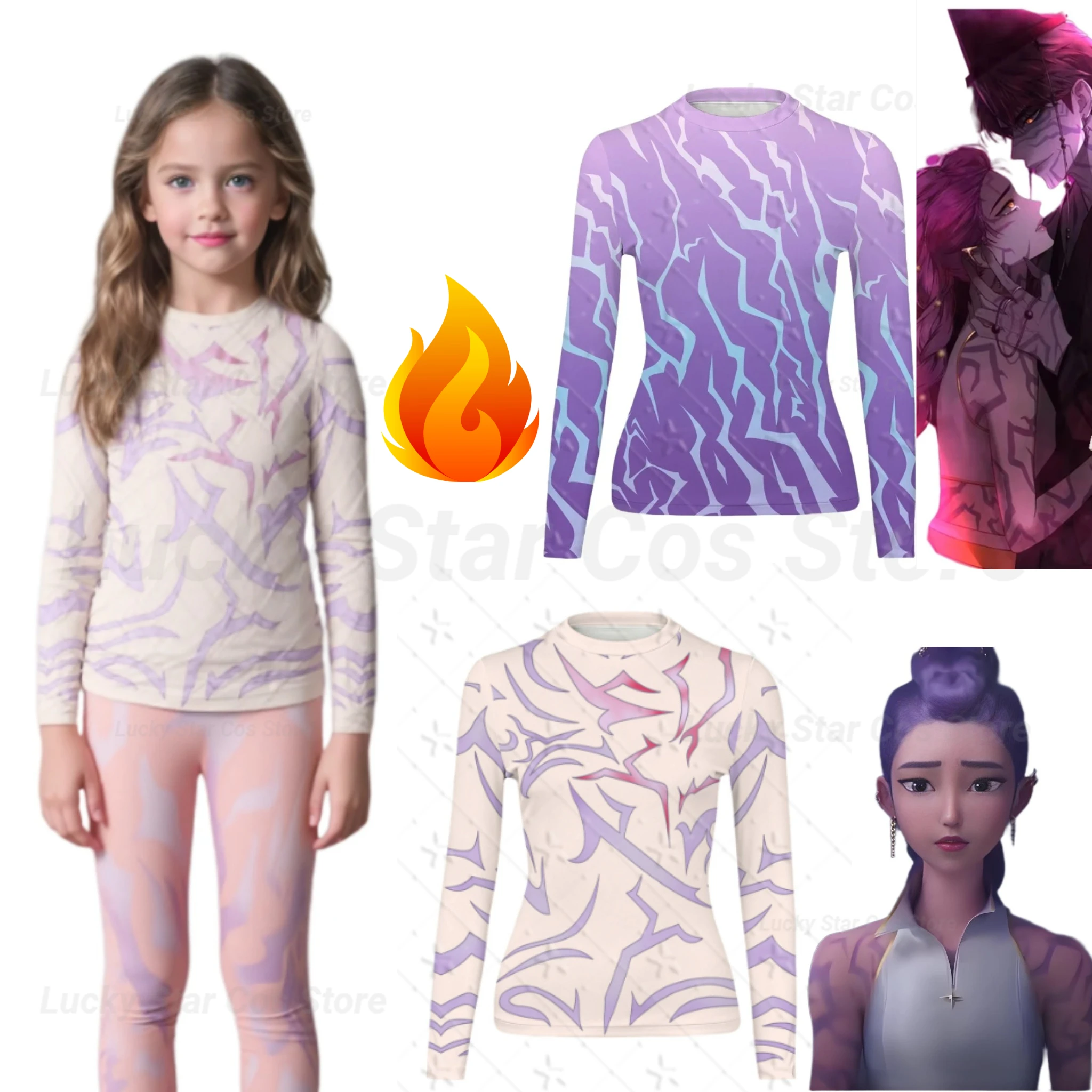 

K-Pop for Demon Hunters Rumi Jinu Cosplay Costume Devil Tattoo Printed Shirt Underwear Disguise Halloween Clothes for Kids Girls