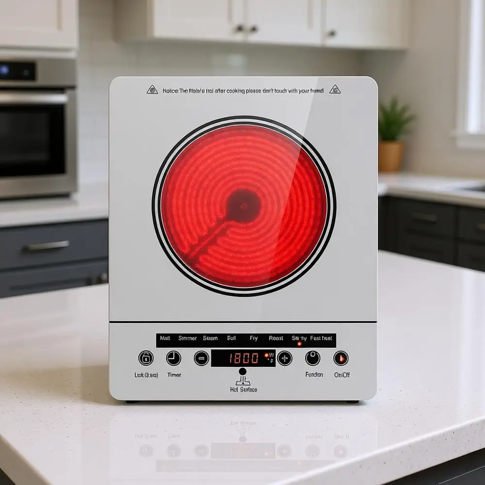 

Portable Electric Stove 110V 1800W Single Burner Cooktop Countertop Burner Electric Hot Plate 4 Hour Timer 9 Power Levels Child