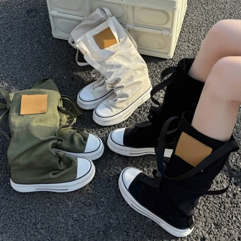 Women Boots New High Top Canvas Shoes Women Fashion High Quality Trouser Barrel Stacking Boot Breathable Comfort Shoes for Women