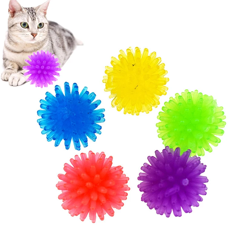 10pcs Cat Toys Stretch TPR Ball Colorful Interactive Spiky Chew Toy Dog Hedgehog Ball Toys Pet Toys