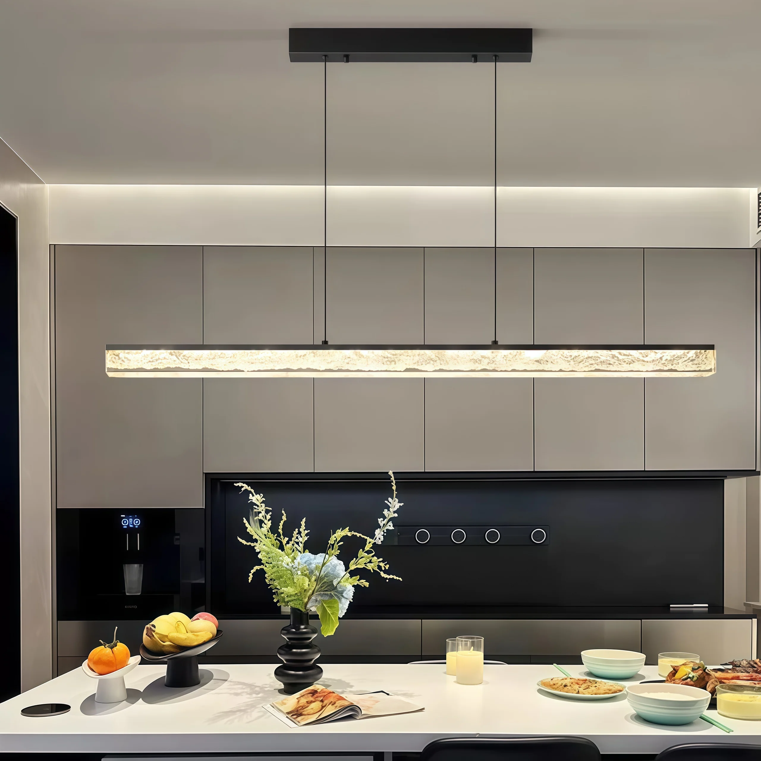 Minimalist Modern Chandelier Ceiling Lights Remote Control Dimmable Acrylic Pendant Light  Long 100CM Pendant Lamp Hanging Cord