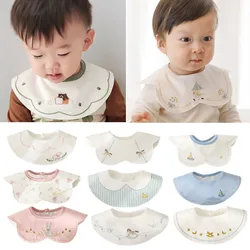 Impermeável Algodão Baby Bibs, Korean Cartoon Bordado, Panos de Burp Recém-nascidos, Ajustável Saliva Toalha, Acessórios do bebê, Novo, 3Pcs