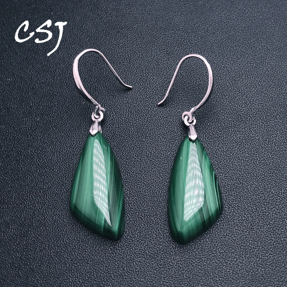 

Elegant Natural Malachite Earrings Sterling 925 Silver Gemstone 12*25mm for Women Lady Party Wedding Trendy Jewelry Gift