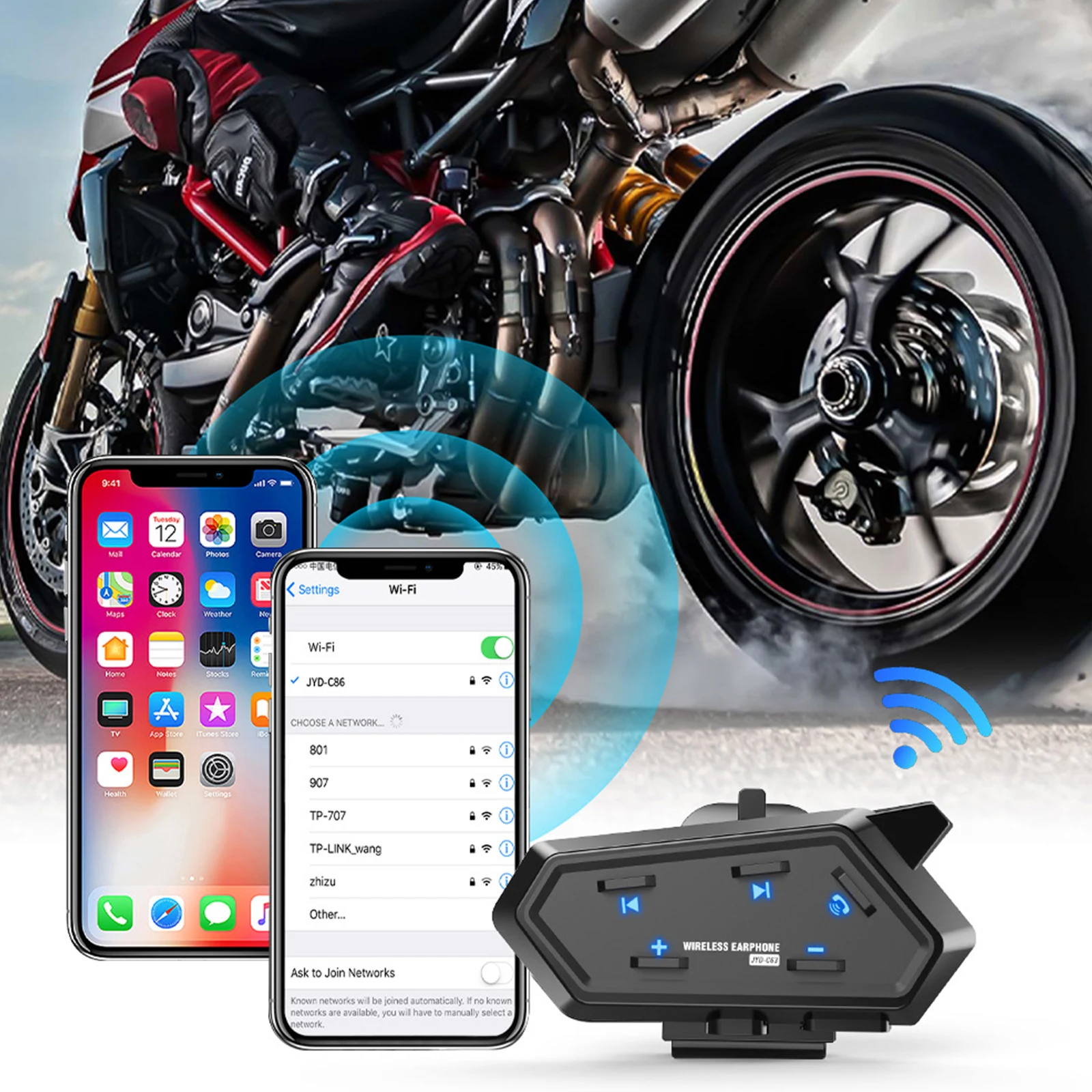 سماعات خوذة الدراجة النارية، سماعات رأس لاسلكية BT متوافقة مع جميع الخوذات