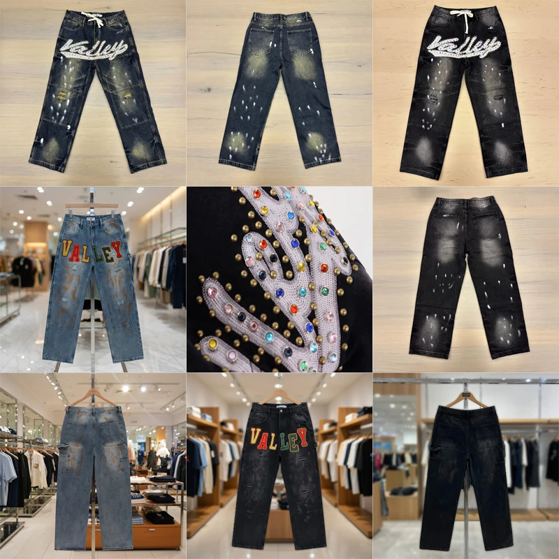 

Модные джинсы унисекс 2026 года в американском стиле с вышивкой и принтом, высококачественные, из денима Vale, длинные брюки