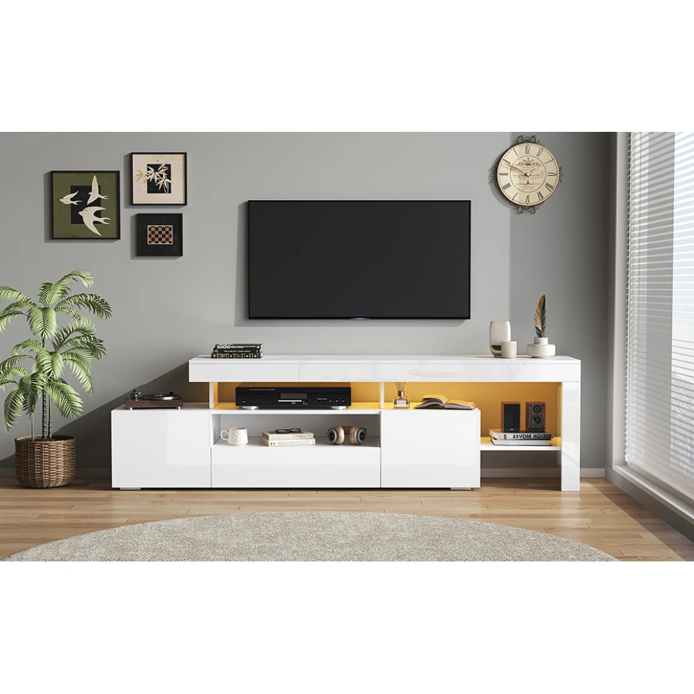 192 * 37 * 53 cm moderner Wohnzimmer-TV-Schrank mit 3 Schränken, TV-Ständer mit LED, Hochglanz-Lowboard, Kommode für 85-Zoll-Fernseher – Detail 5