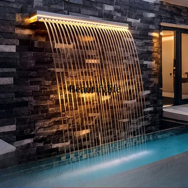 Water curtain waterfall stainless steel water outlet 304 flow tank water curtain wall, garden courtyard fish pond landscaping