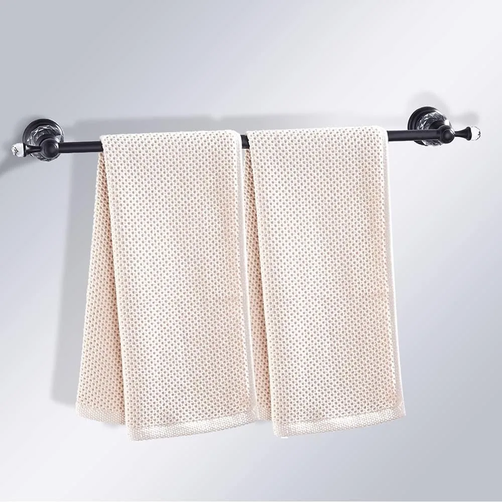 Black 24 Inch Crystal Bathroom Hardware Set - Towel Bar, Toilet Paper Holder, Towel Ring, Coat Hooks, Bathroom Accessories