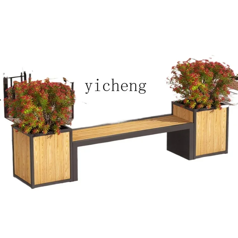 outdoor flower box seat combination pedestrian street flower slot preservative wood flower bed leisure bench