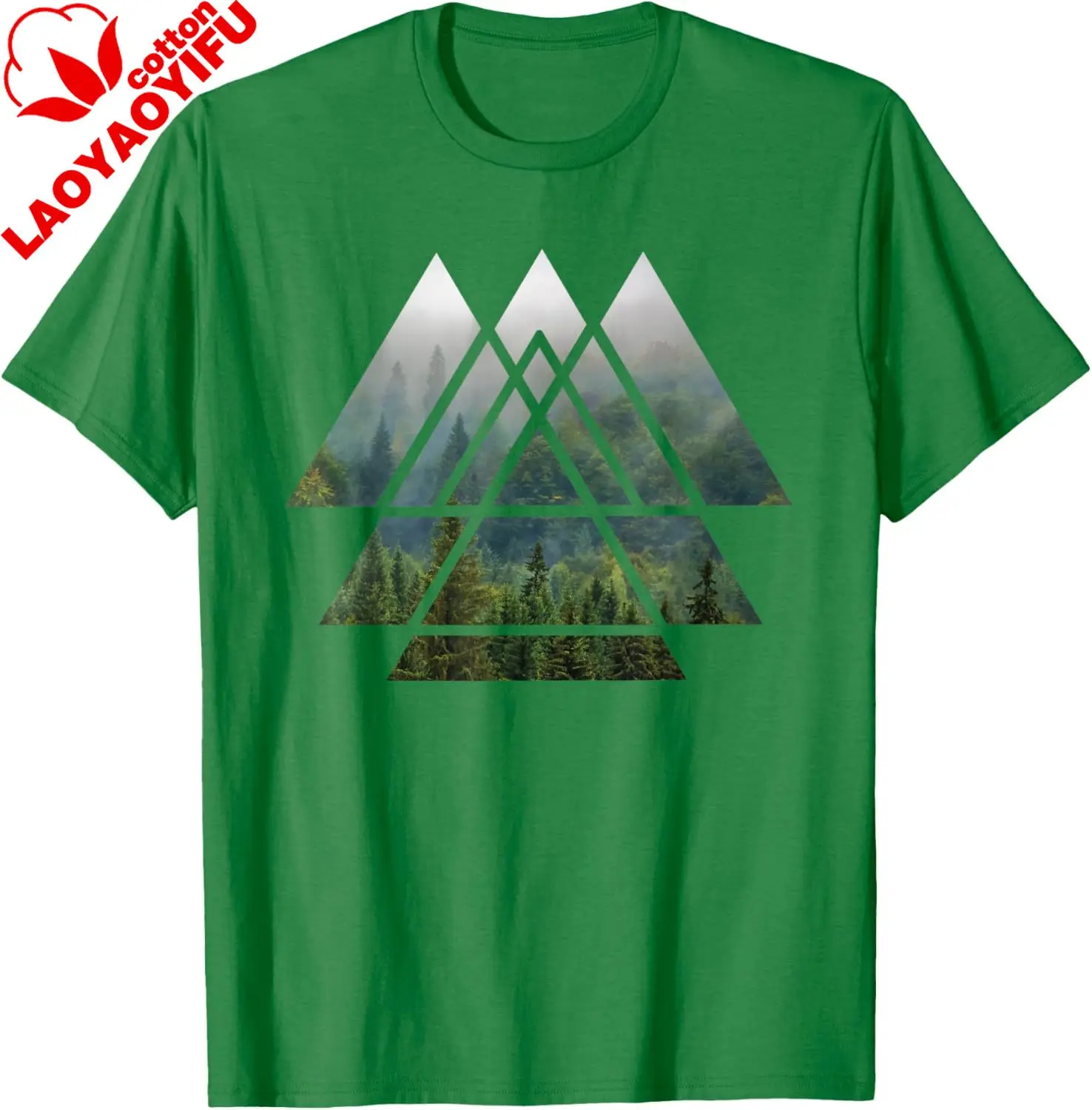 Sacred Geometry Triangles - Misty Forest T Shirt Design T-Shirt Breathable and Comfortable Vintage T Shirt Cotton Tee