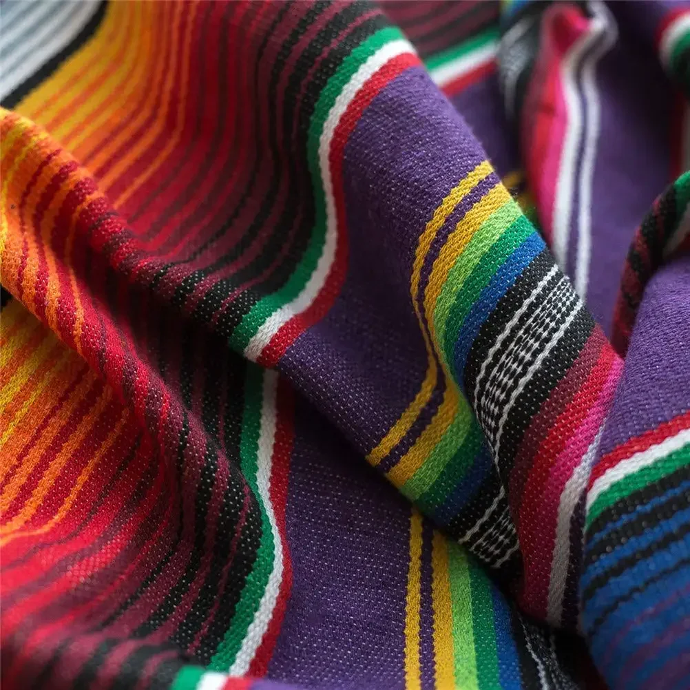 Mexican Tassel Blanket Multi Bright Colors for Wedding Decorations Picnic Camping Blanket Yoga Blanket Car