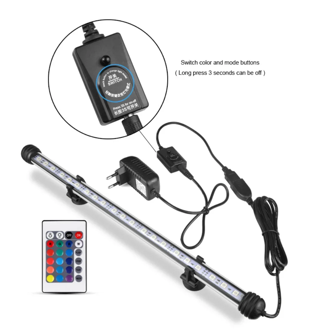 LED Fish Tank Aquarium Light Strip 7/11/15/19 Inch Remote Control Color Change Waterproof IP68 Reef Light For Aquatic Plant Fish