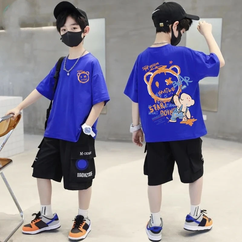 Bear Graffiti Printed Summer Children's Fashion Short Sleeve Personalized Cartoon Printed Parent Child Top