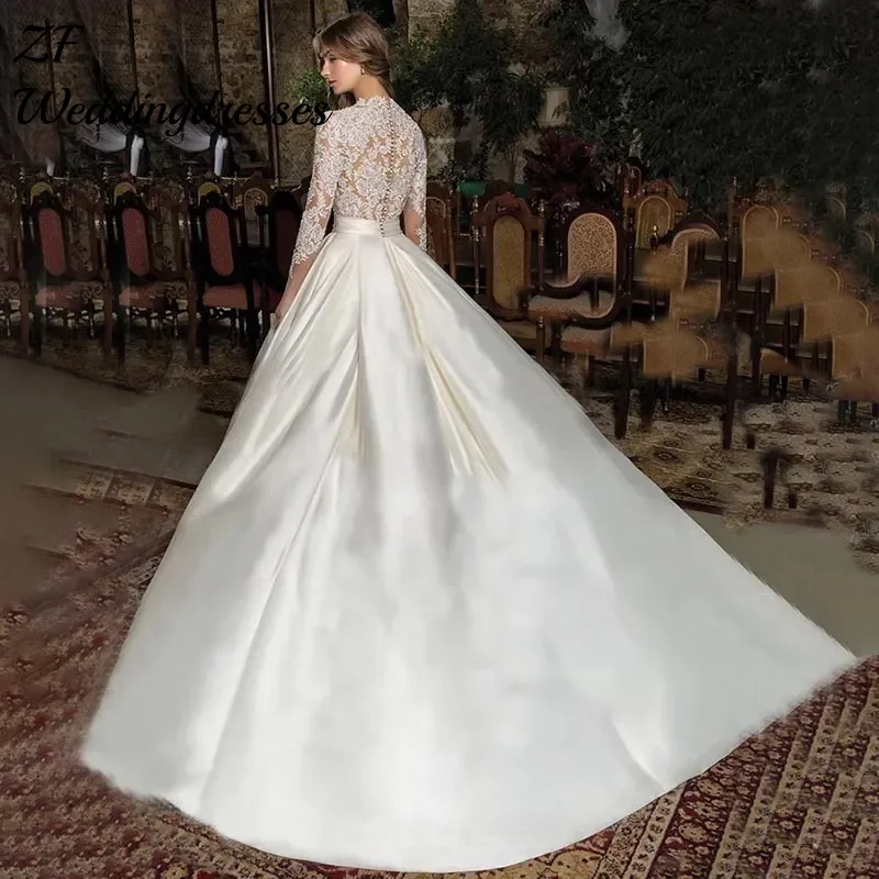 Maßgeschneiderte exquisite Brautkleider A-Linie Brautkleider Spitze lange Ärmel rückenfreie Brautkleider Prinzessin Roben De