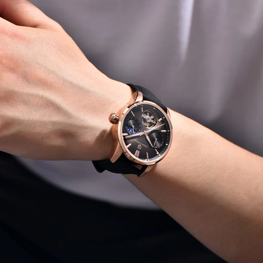 2025 تصميم باجاني جديد 41 مللي متر توربيون ساعات آلية للرجال الأعمال ساعة أوتوماتيكية الفولاذ المقاوم للصدأ 10BAR ساعة مرحلة القمر