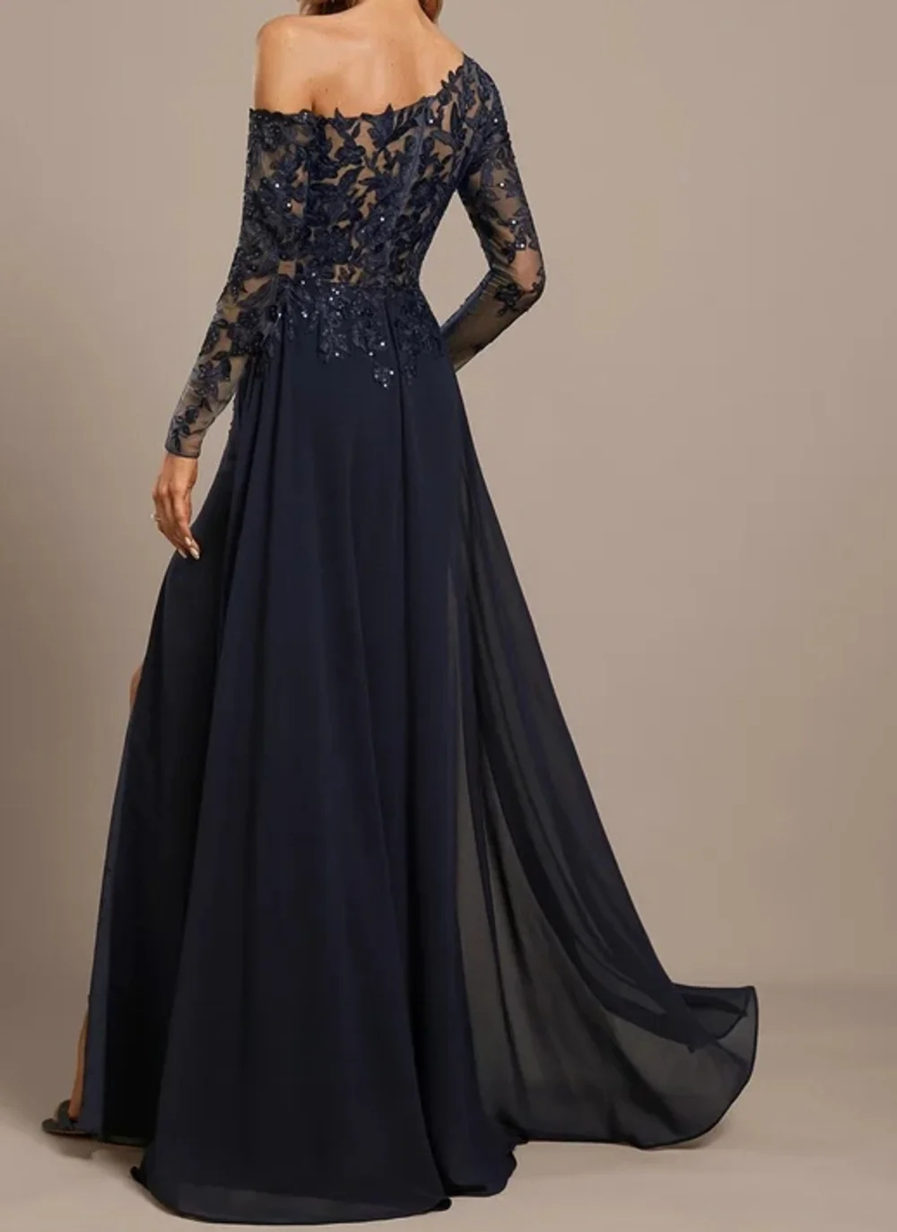 2024 One Shoulder Chiffon Lace Mother Of the Bride Groom Dress for Wedding Evening Party Gown For Women Long Sleeves Formal