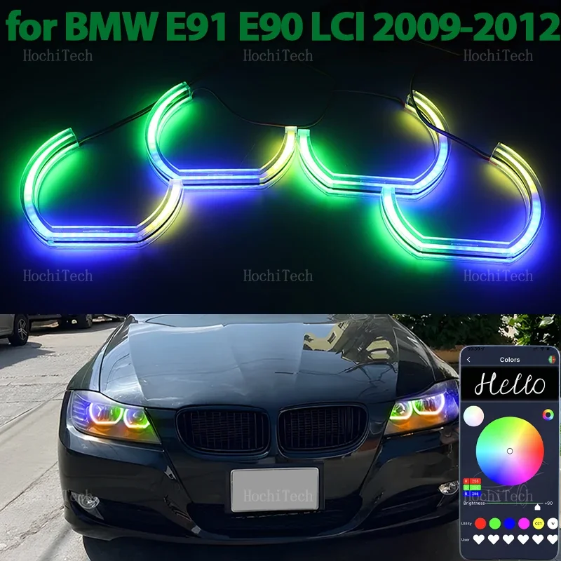 

For BMW 3 Series E90 E91 Facelift 2009-2012 RGB multi colors DTM style Light Rings APP control flashing DRL LED Angel Eyes Kit