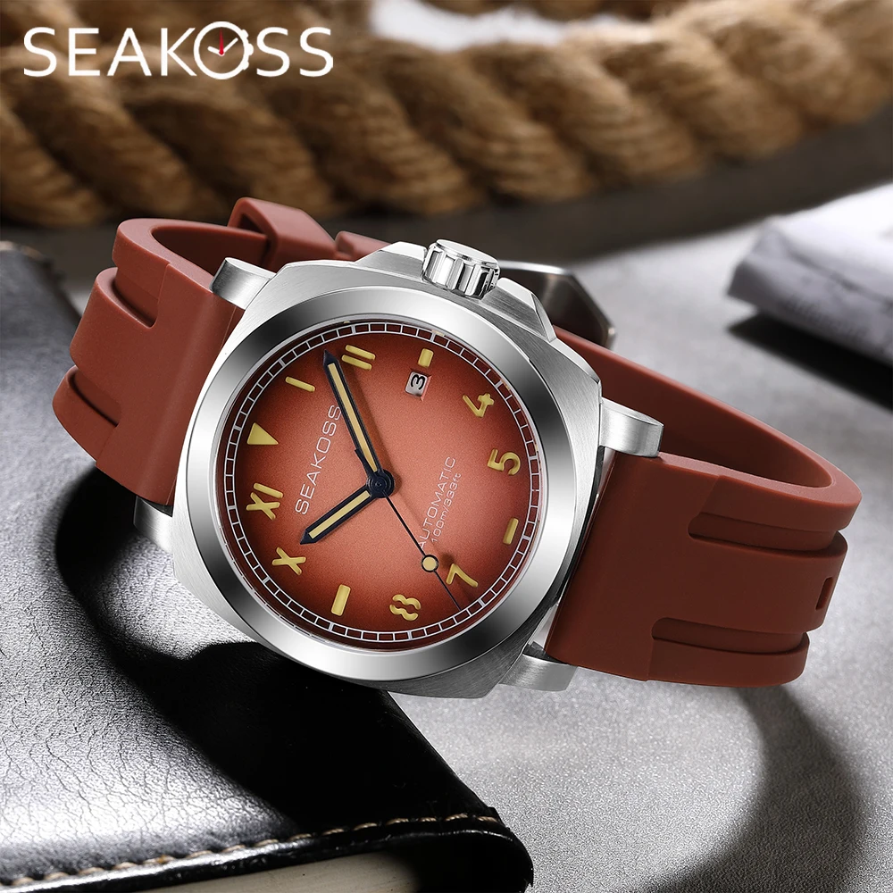 

SEAKOSS Super Luminous Diving Automatic Mechanical Watches Men's 10ATM with Seagull st1612 Movement Calendar Sapphire Wristwatch