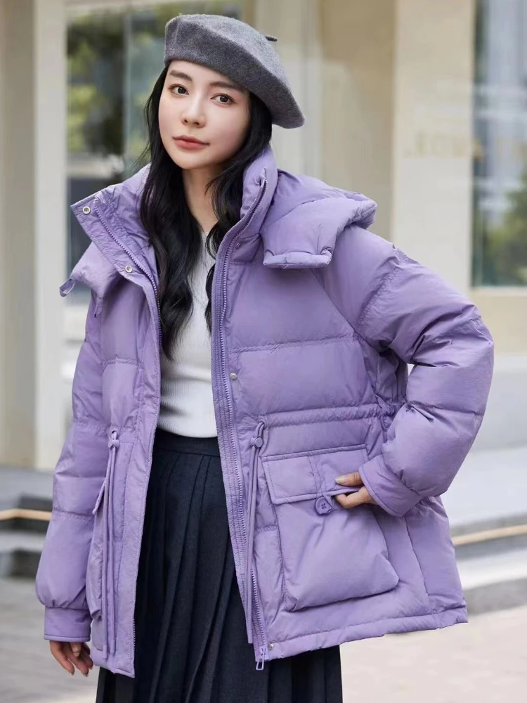 

Winter New Down Coats Puffer Jacket Women Korean Simple Casual Waist Parker Thickened Warm Hooded Snow Mid-length Down Jackets