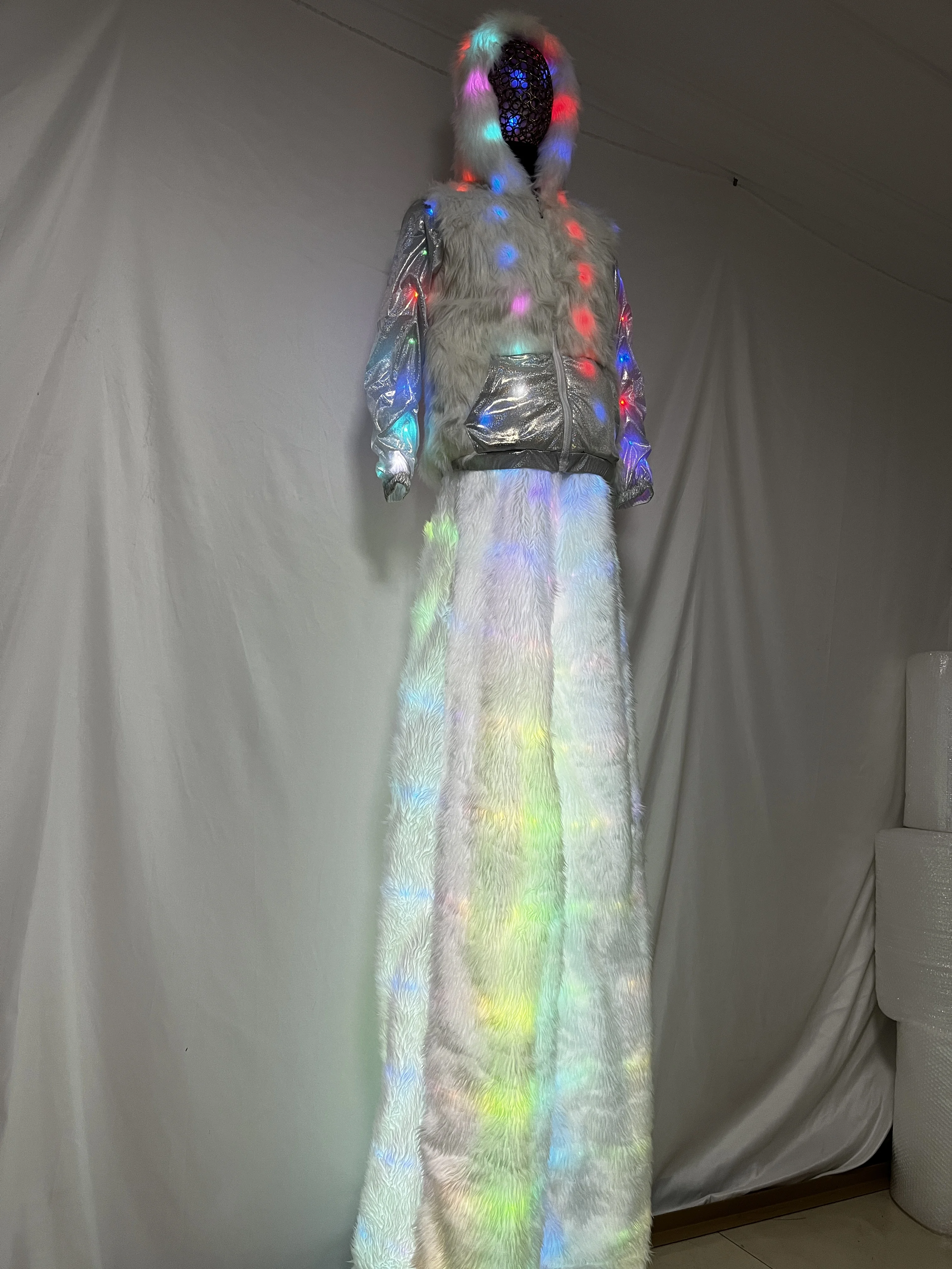 LED Light-Up Stilts Fur Pants Set Glowing Plush Party Outfit for Stage and Themed Events