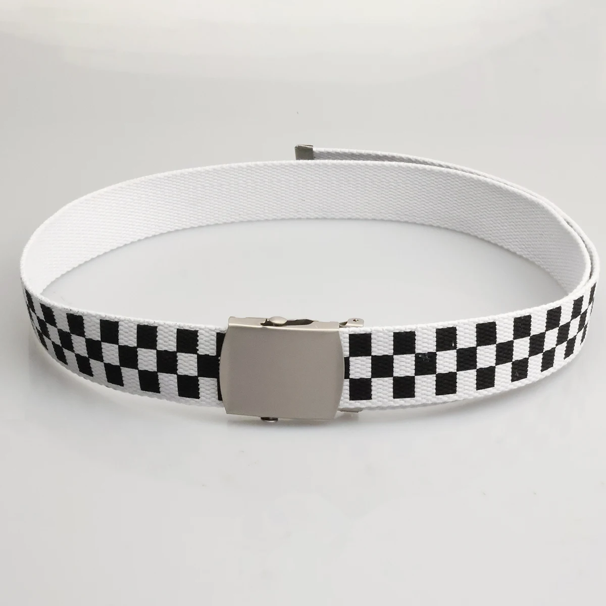 3.8cm Casual Plaid Canvas Belt Alloy Silver Buckle Two-color Cotton Outdoor Sports Belt Unisex Waistband