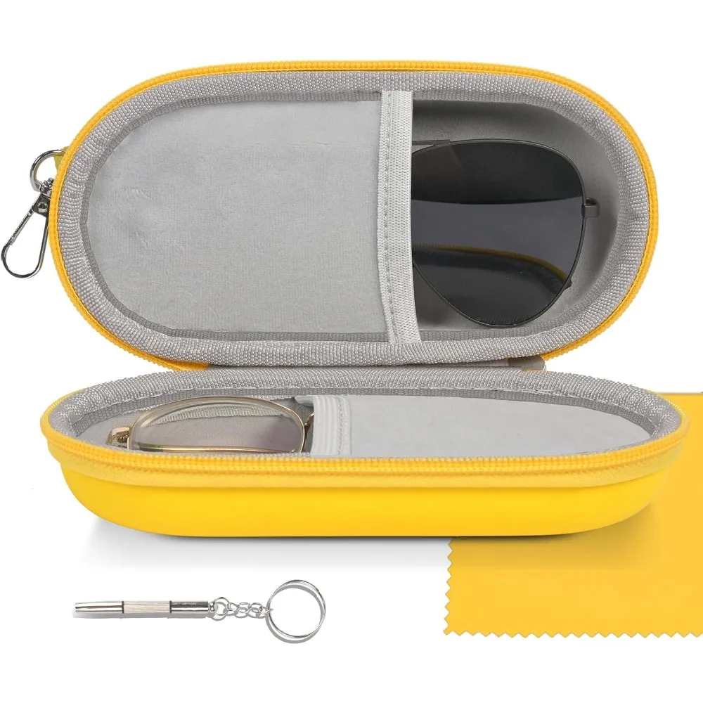 Portable Double Glasses Case 2 Slots PU Leather Hard Eyeglasses Box Zipper Sunglasses Organizer Protective Travel Storage