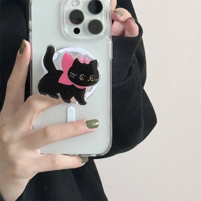

Korea Cute Pink Bow Cat Magnetic Holder Grip Tok Griptok Phone Stand Holder Support For iPhone 16 For Pad Magsafe Smart Tok