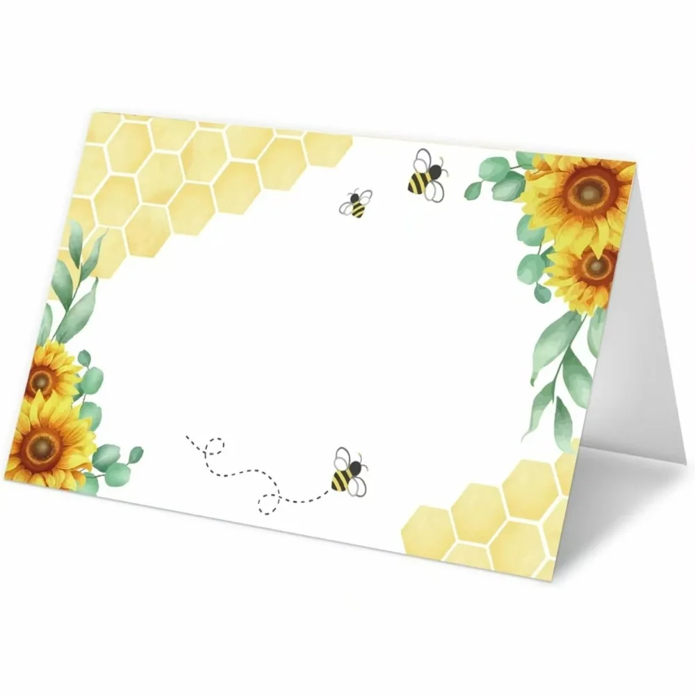 10/25/50pcs Cartoon Sunflower Bee Place Cards Wedding Seatin