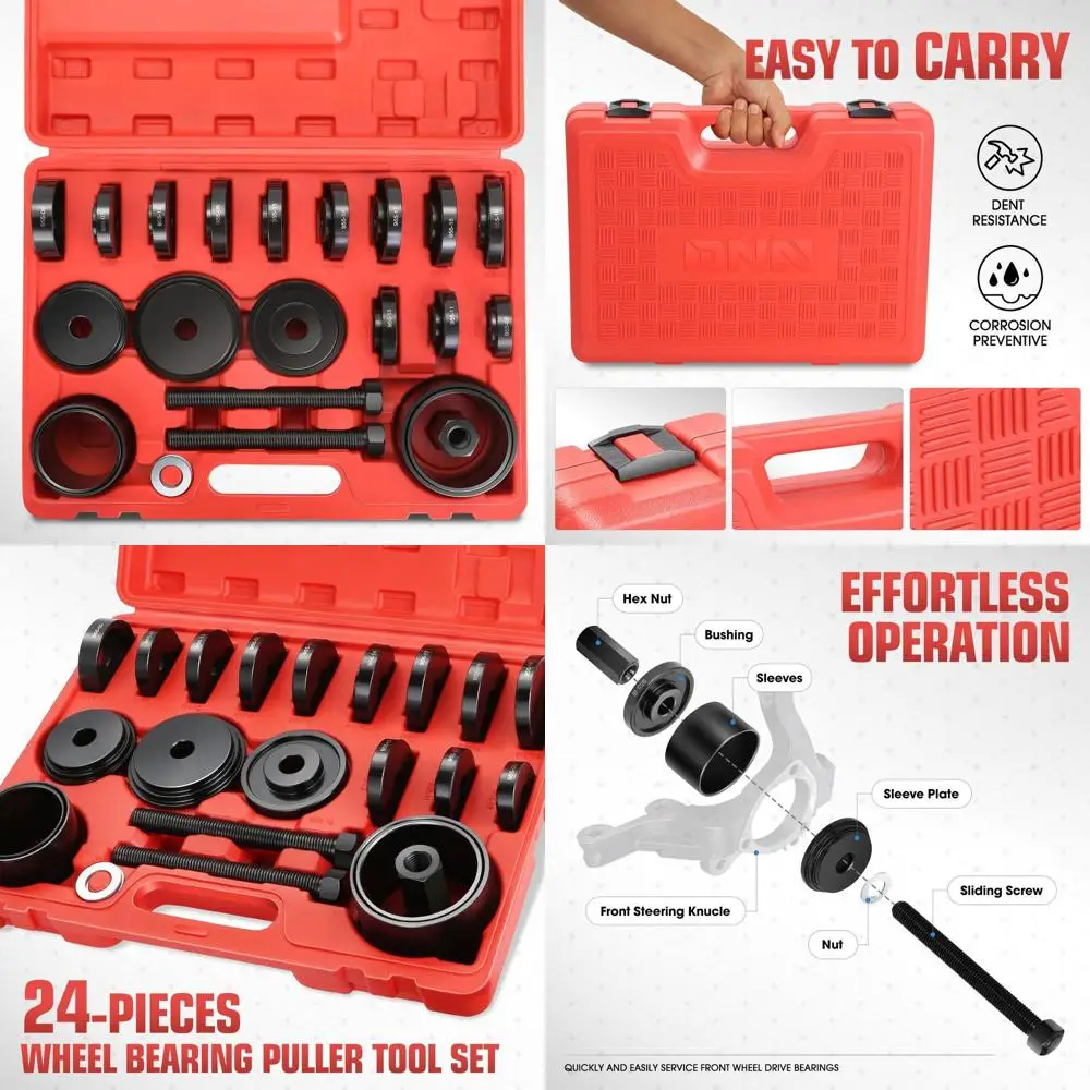 

DNA Motoring 24 шт., набор пресс для подшипников переднего колеса, инструменты для съемника подшипников, набор инструментов для снятия подшипников привода колеса с скользящими винтами