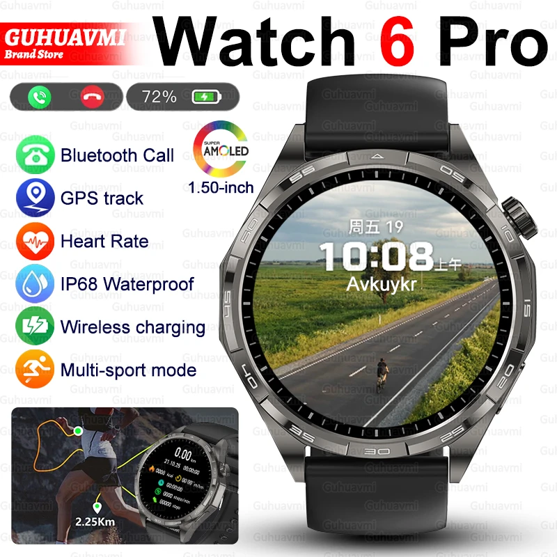 

2025New Watch 6 Pro Outdoor Sports Smartwatches For Men Bluetooth Call GPS Track Altitude Pressure Heart Rate Health Smart Watch