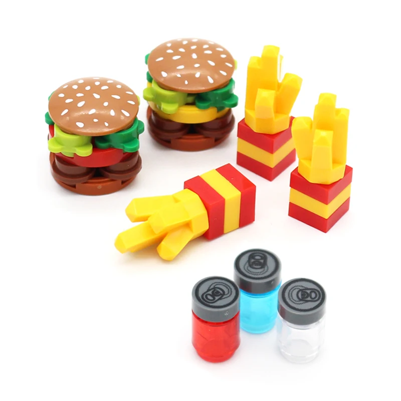 City Friend accessori Food Building Blocks patatine fritte pollo arrosto Pizza uovo frutta biscotto Dessert Classic MOC Bricks Toys