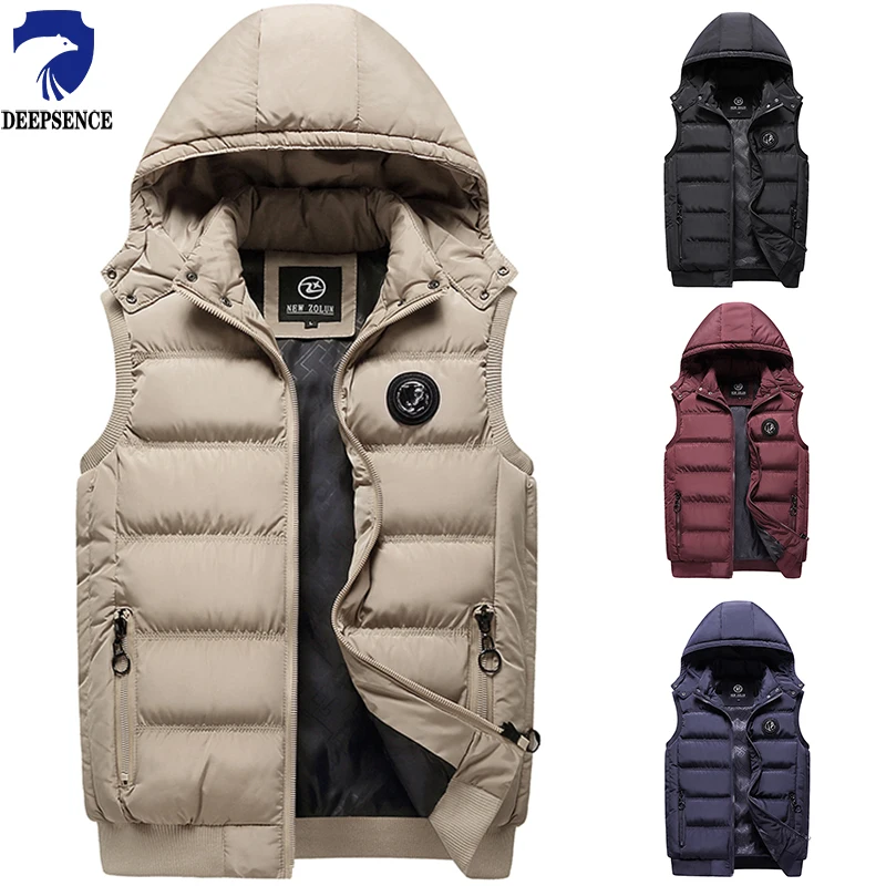 Men\'s Winter New Vest Cotton Hooded Autumn Vest Men\'s Outdoor Fashion Comfortable Solid Color Badge Cotton Coat Jacket Men