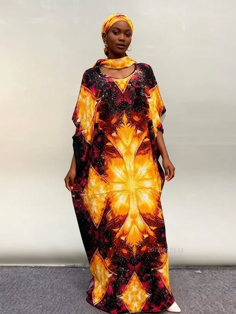 

2025 Новая мода Hot Diamond большой шарф с кисточками в этническом стиле, свободное дышащее женское платье из африканского хлопка с принтом