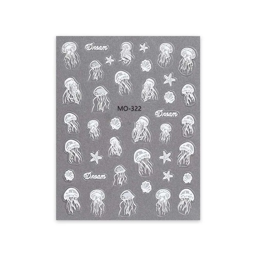 Conch Star Ocean Nail Stickers Sea Jellyfish Starfish Ocean Nail Decals Nail Supplies Soft Embossed Stickers